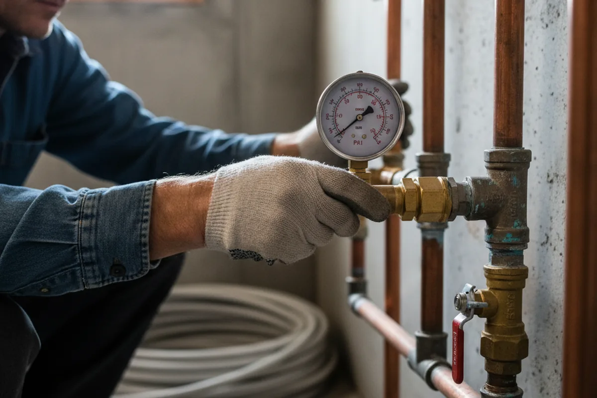 Pressure testing a repaired line during Water Line Repair in Porter